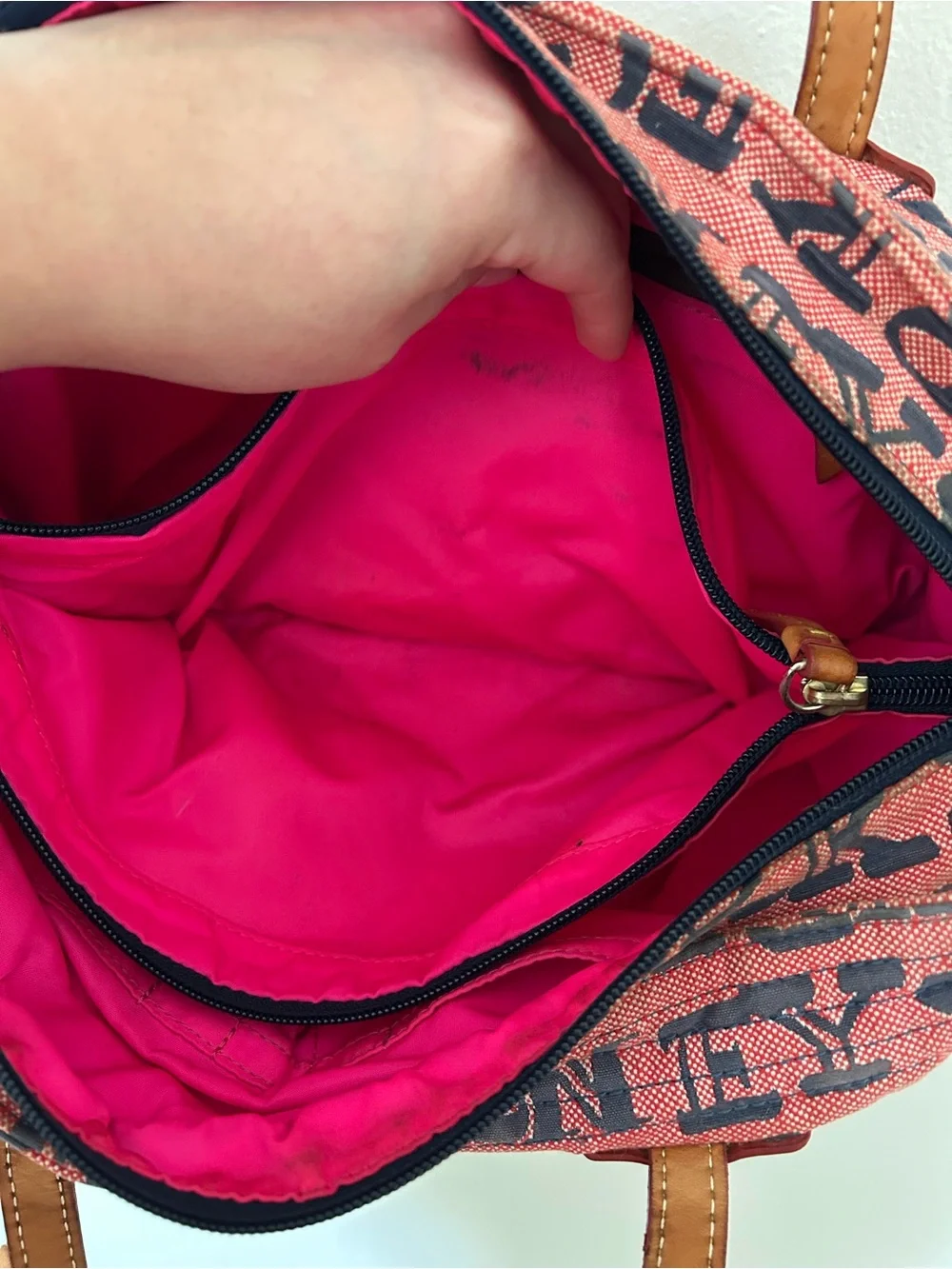Dooney & Bourke Pink Logo Canvas Tote with Tan Leather Trim